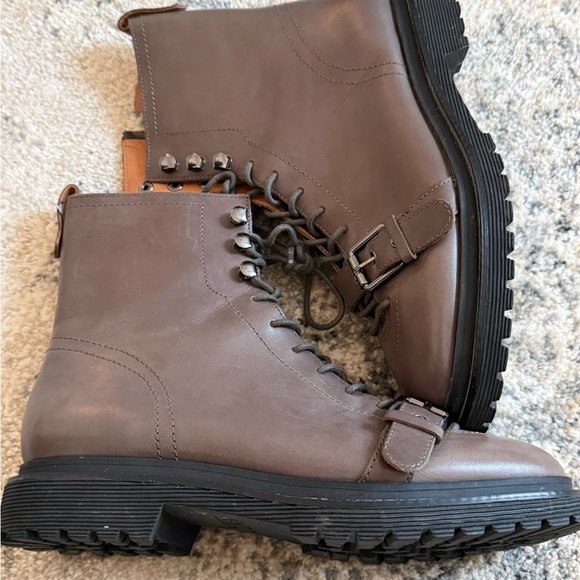 Franco Sarto Taupe Combat Boots with Black Soles - Picture 1 of 4